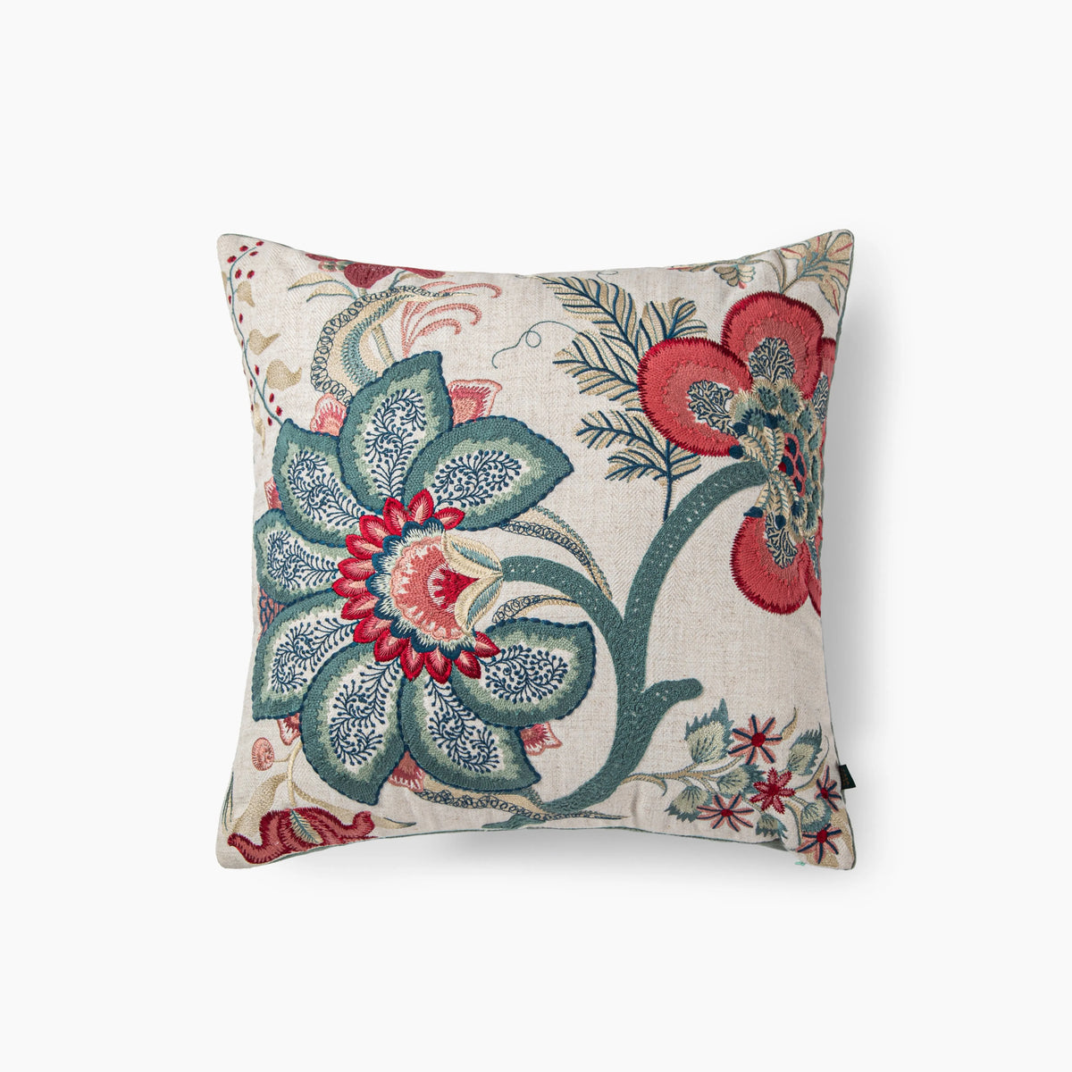 Crimson Bloom Floral Loop Emb Cushion