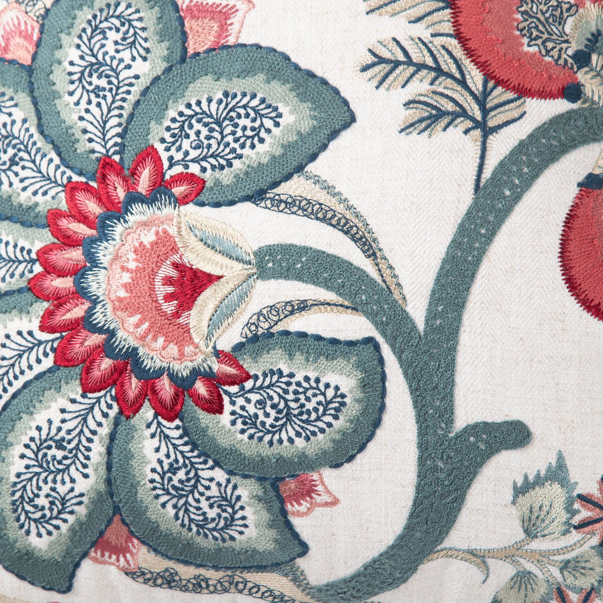 Crimson Bloom Floral Loop Emb Cushion