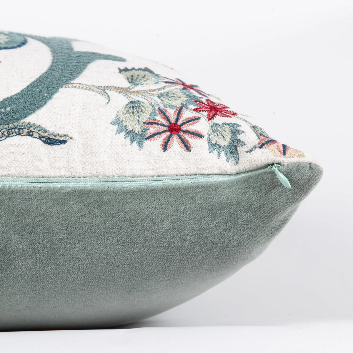Crimson Bloom Floral Loop Emb Cushion