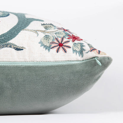 Crimson Bloom Floral Loop Emb Cushion