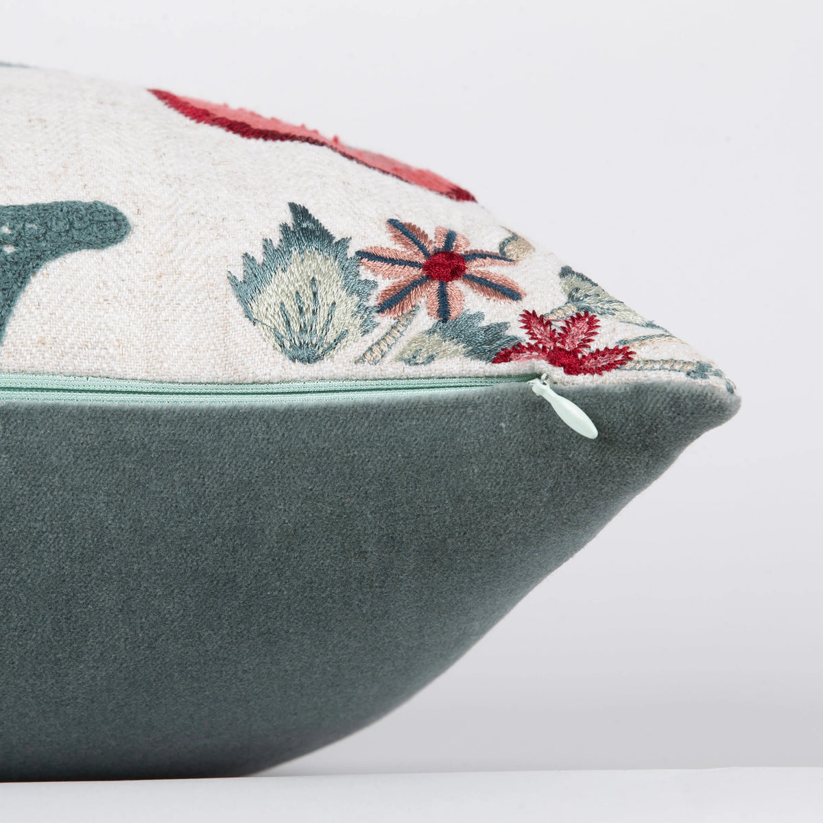 Crimson Bloom Floral Loop Emb Cushion