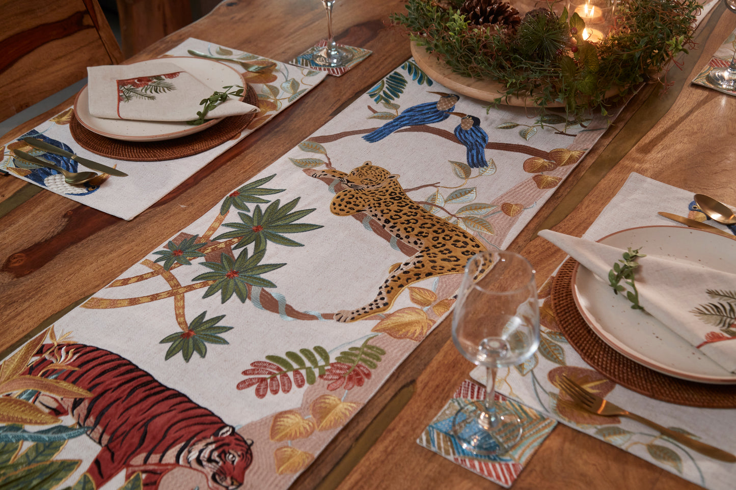 Kabini Trail Applique Runner with Embroidered Foliage
