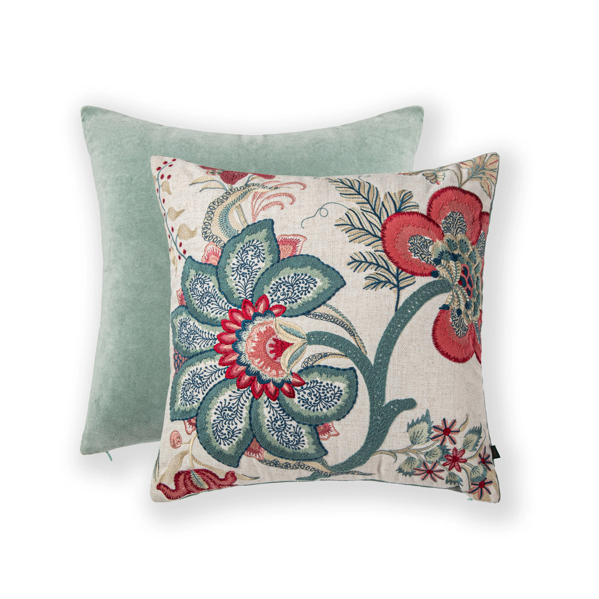 Crimson Bloom Floral Loop Emb Cushion