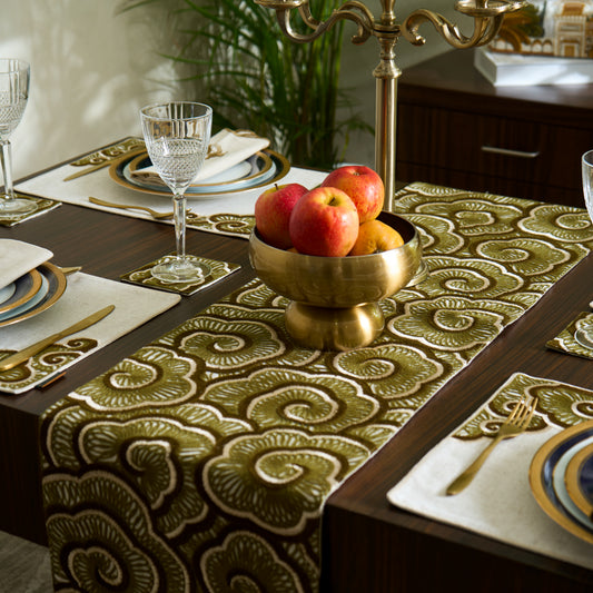 Sage Darbar-Chenille Emb Table Runner