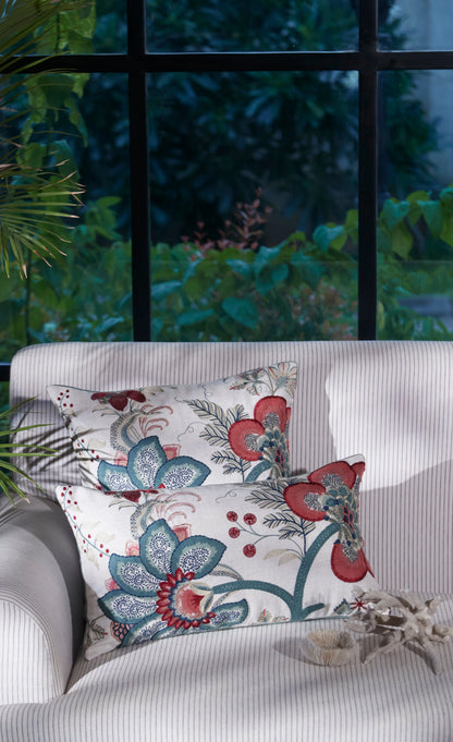 Crimson Bloom Floral Loop Emb Cushion