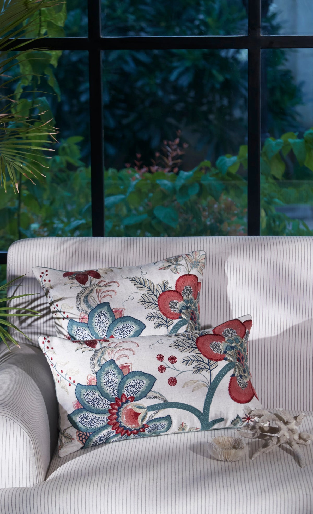 Crimson Bloom Floral Loop Emb Cushion